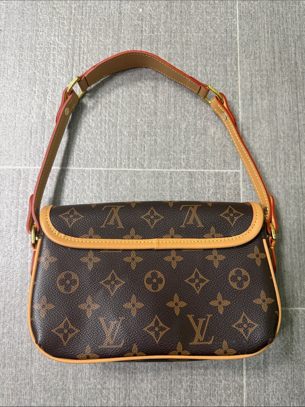 Brown Monogram Shoulder Bag with Tan Trim - Picture 2 of 5